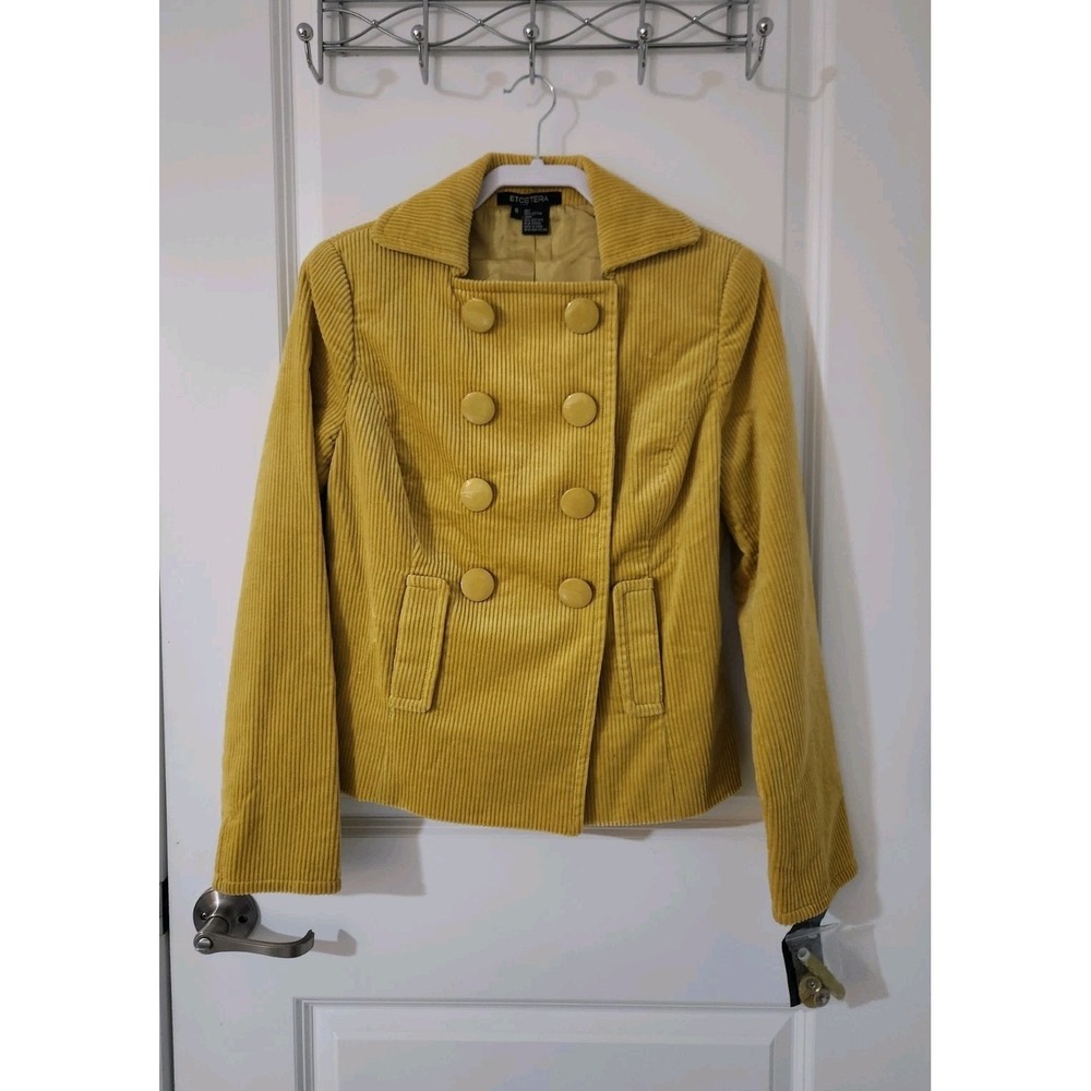 ETCETERA CORDUROY JACKET Size 6 CHARTREUSE BUTTON WIDE WALE‎ DOUBLE BREASTED
